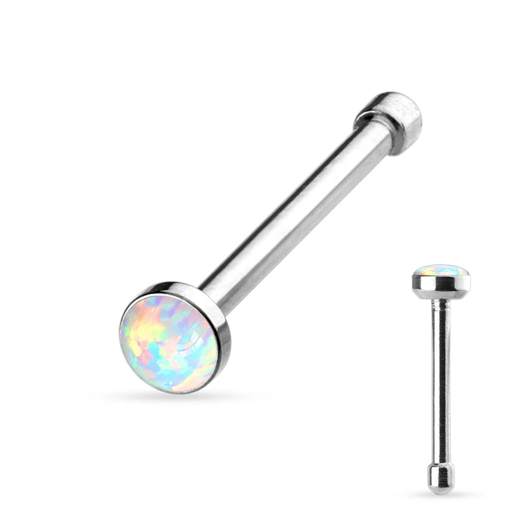Synthetic Opal Set Flat Top 316L Surgical Steel Nose Studs - Image 4
