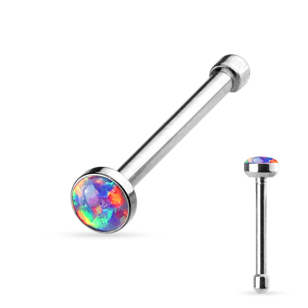 Synthetic Opal Set Flat Top 316L Surgical Steel Nose Studs - Image 5