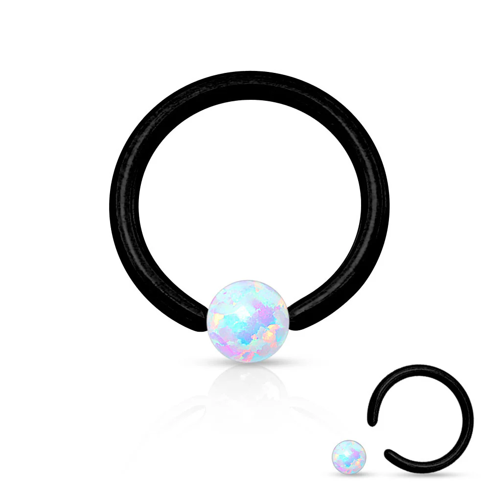 Synthetic Opal Stone IP 316L Surgical Steel Captive Bead Ring - Image 3