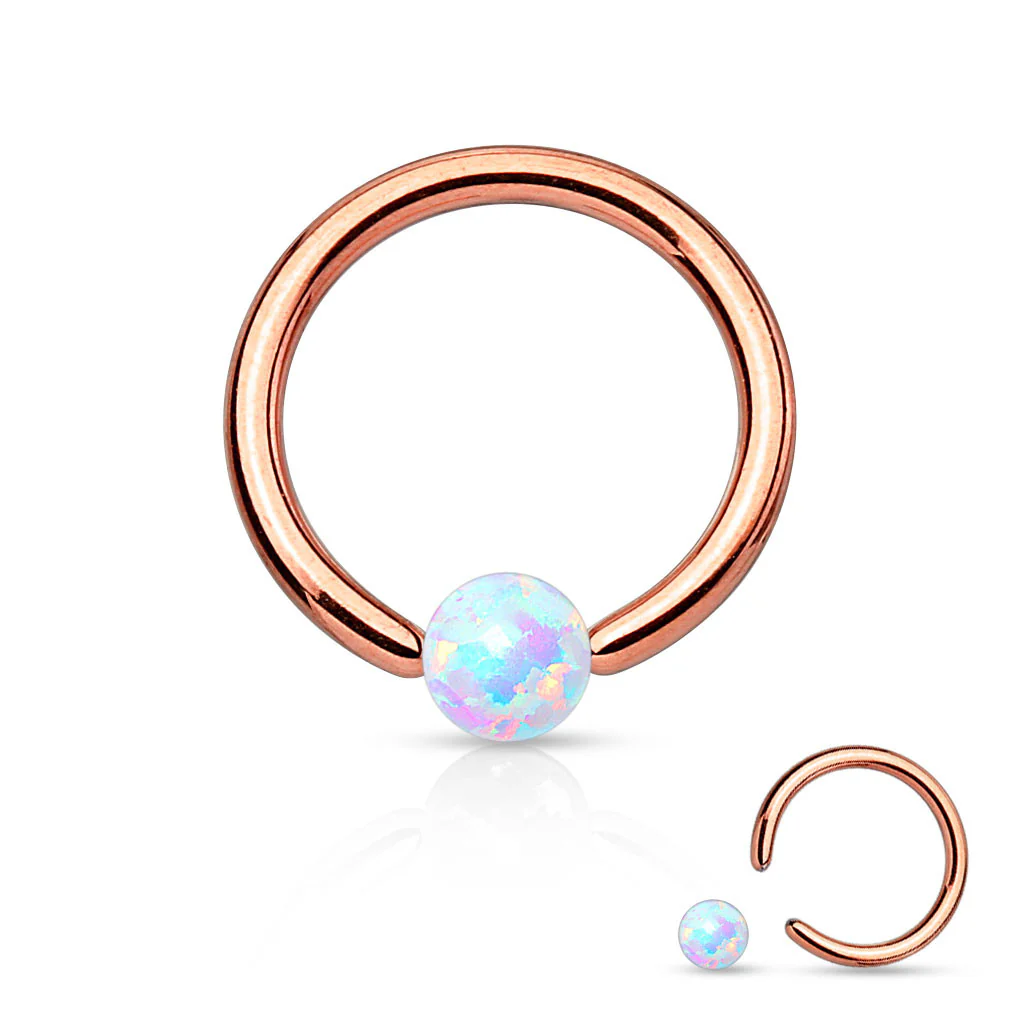 Synthetic Opal Stone IP 316L Surgical Steel Captive Bead Ring - Image 4