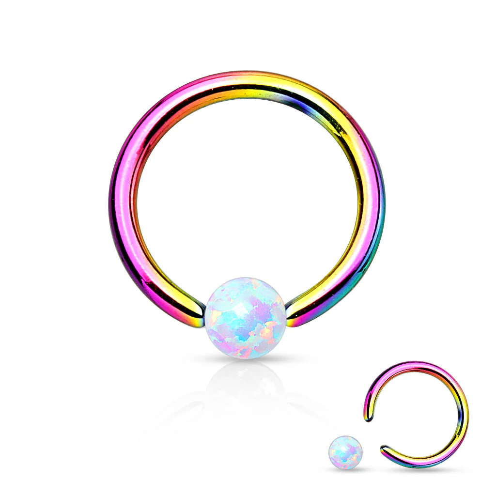 Synthetic Opal Stone IP 316L Surgical Steel Captive Bead Ring - Image 5