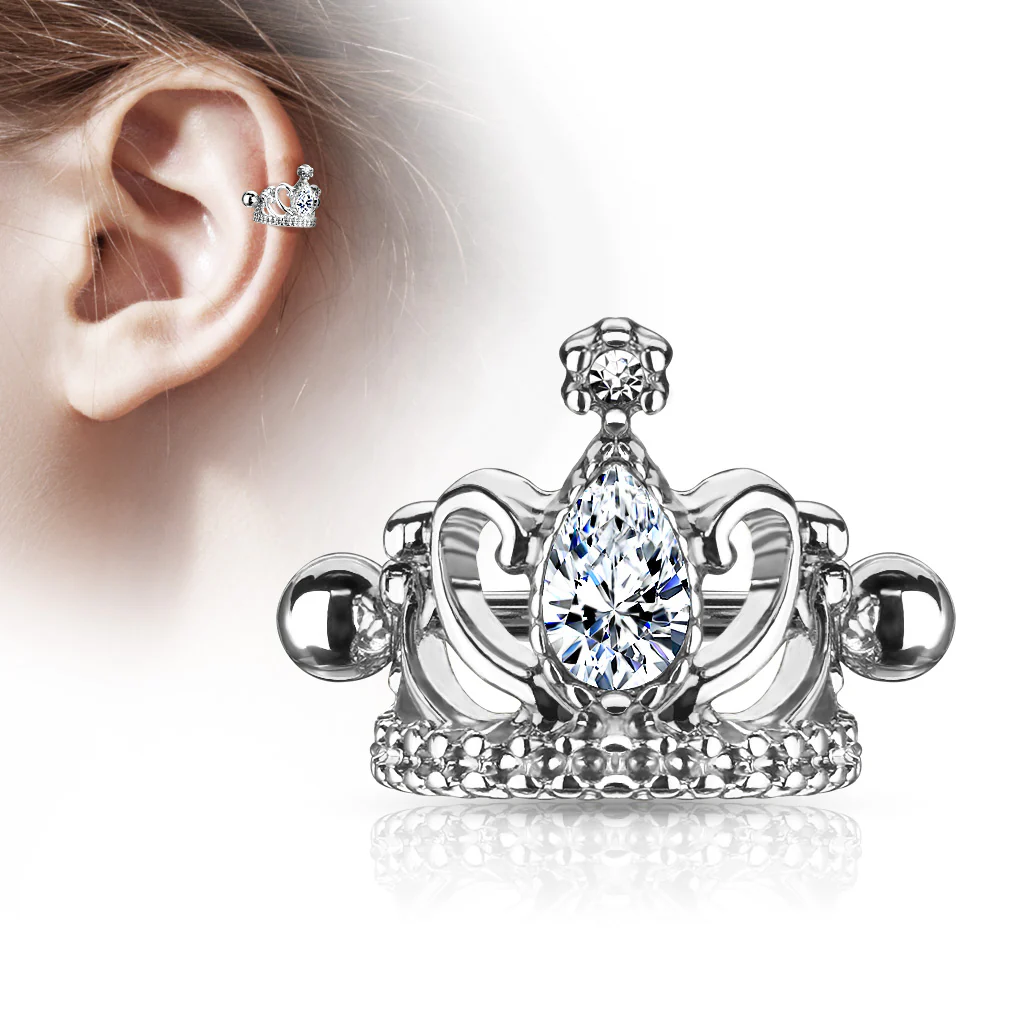 Tear Drop CZ Tiara Shield Ear Cartilage Helix Cuff Barbells - Image 2