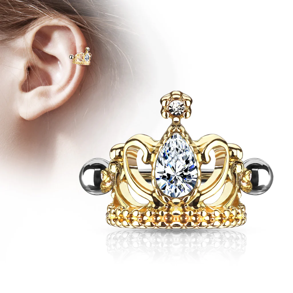 Tear Drop CZ Tiara Shield Ear Cartilage Helix Cuff Barbells - Image 3
