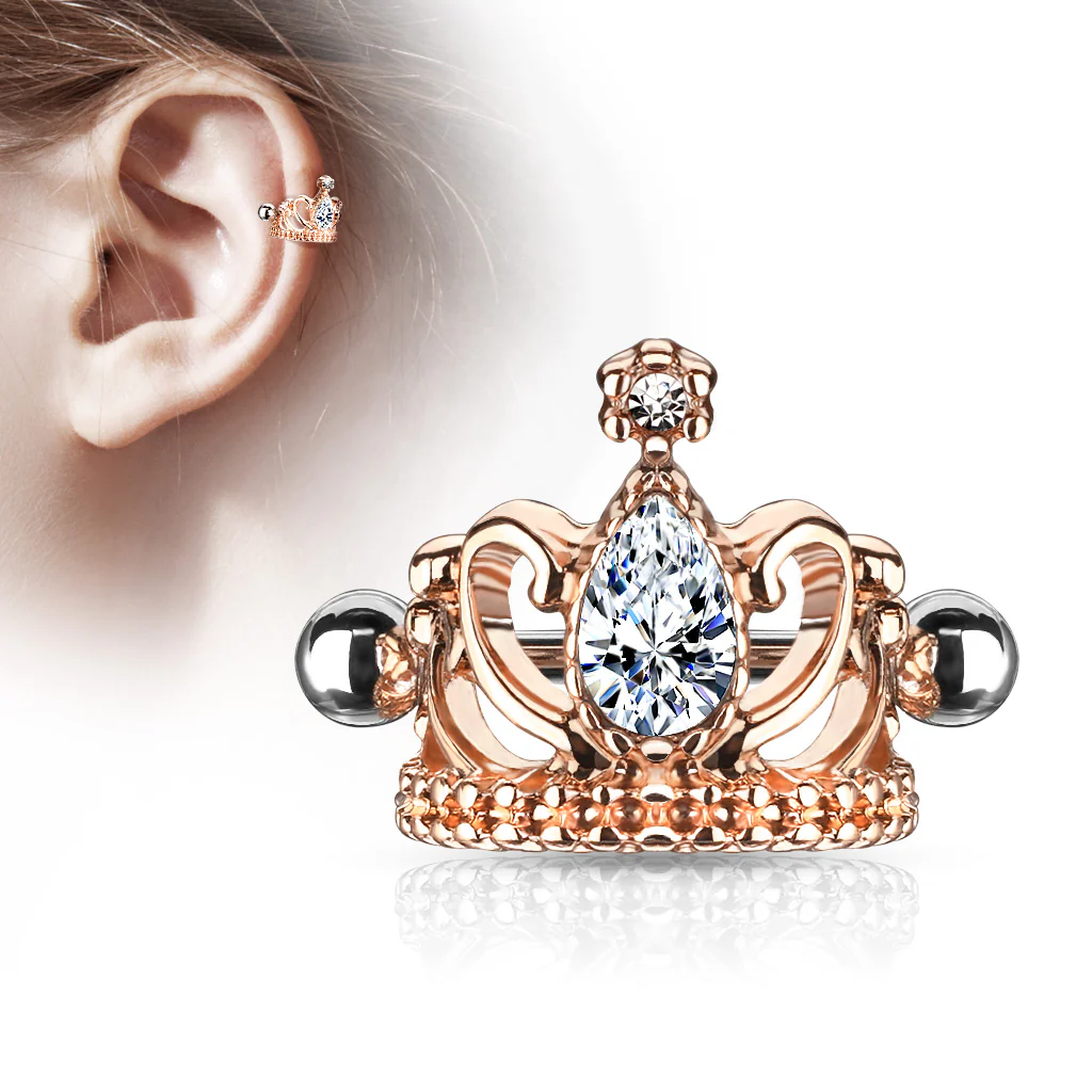 Tear Drop CZ Tiara Shield Ear Cartilage Helix Cuff Barbells - Image 4