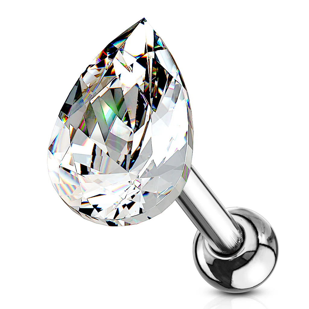 Tear Drop CZ Top Ear Cartilage Daith Helix Tragus Barbell Stud - Image 2