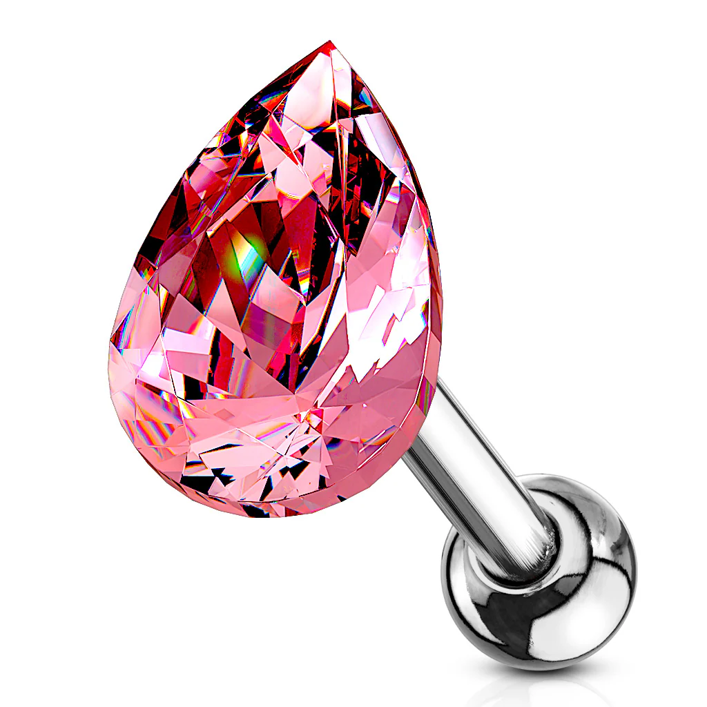 Tear Drop CZ Top Ear Cartilage Daith Helix Tragus Barbell Stud - Image 4
