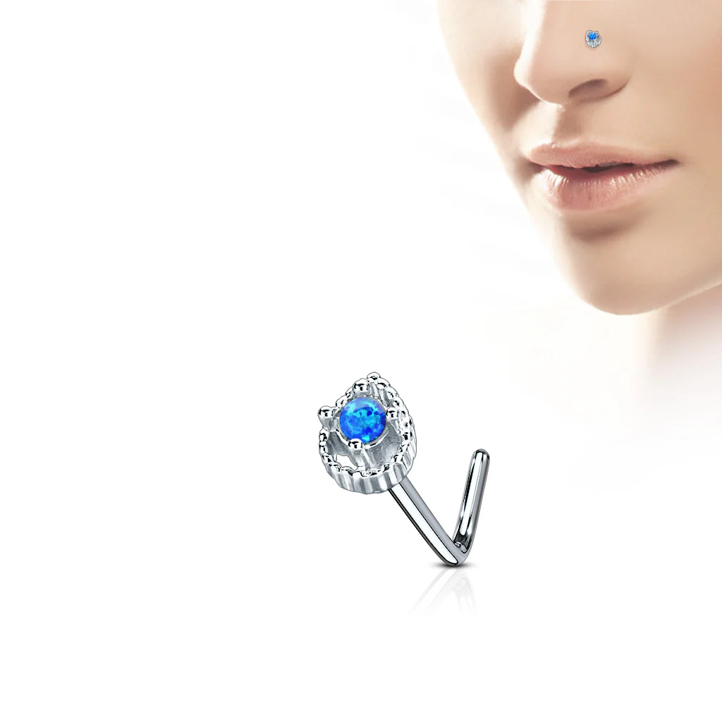 Tear Drop Opal Top Surgical Steel L Bend Nose Stud Rings - Image 3