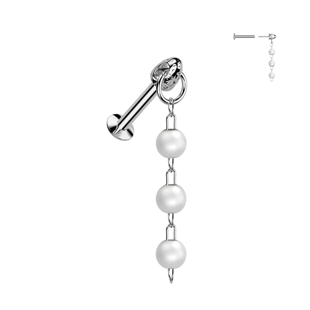 3 Pearl Dangle Threadless Push In Labret Tragus Snug Ear Cartilage - Image 2