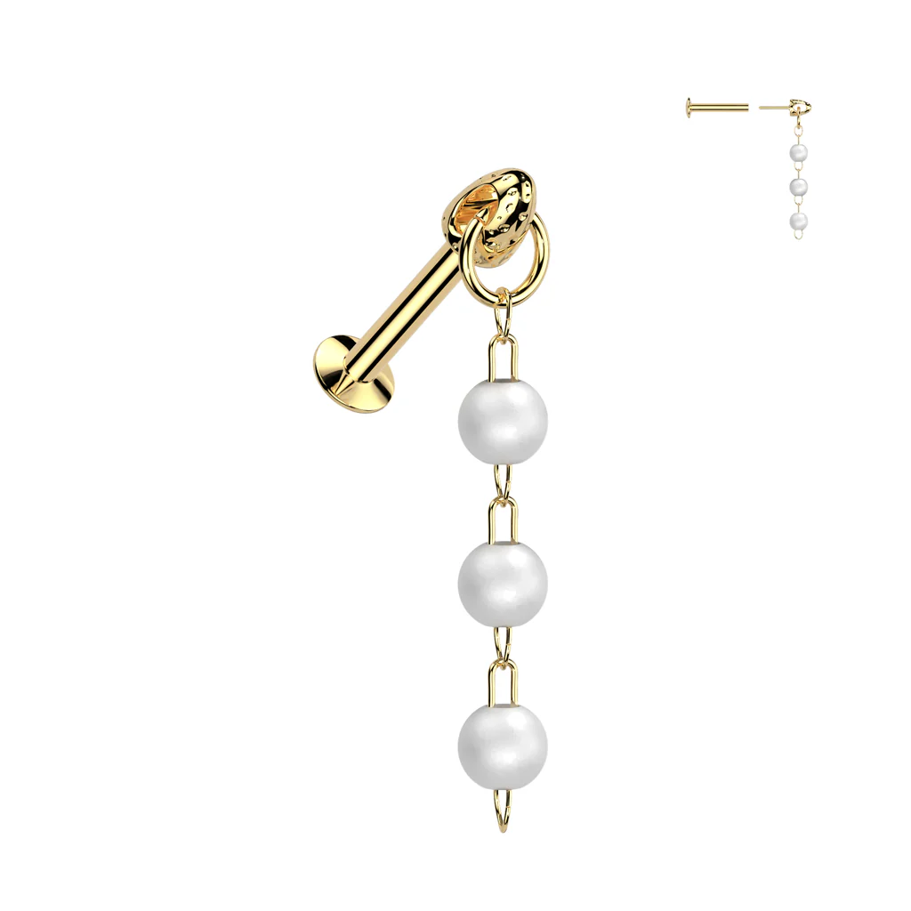 3 Pearl Dangle Threadless Push In Labret Tragus Snug Ear Cartilage - Image 3