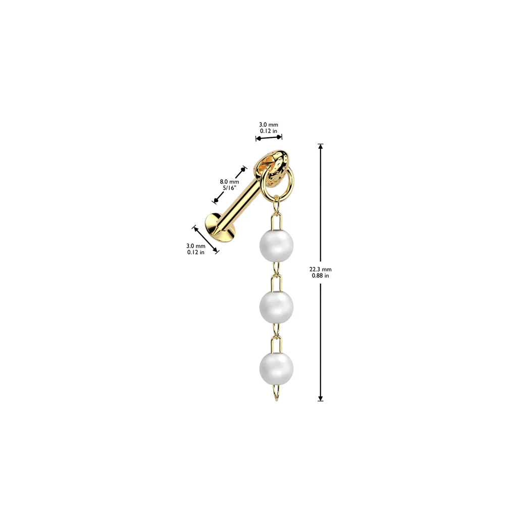 3 Pearl Dangle Threadless Push In Labret Tragus Snug Ear Cartilage - Image 4