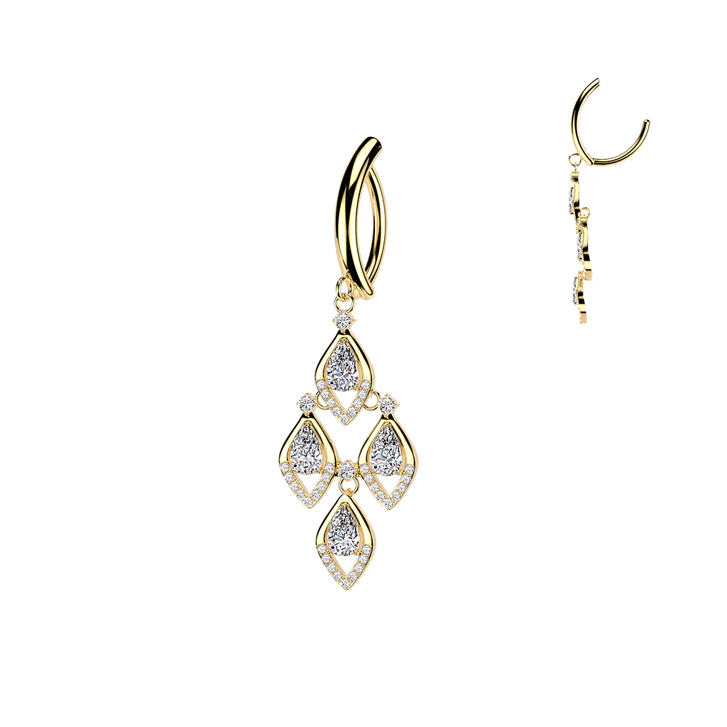 Teardrop CZ Shield Dangle Hinged Comfortable Belly Button Ring