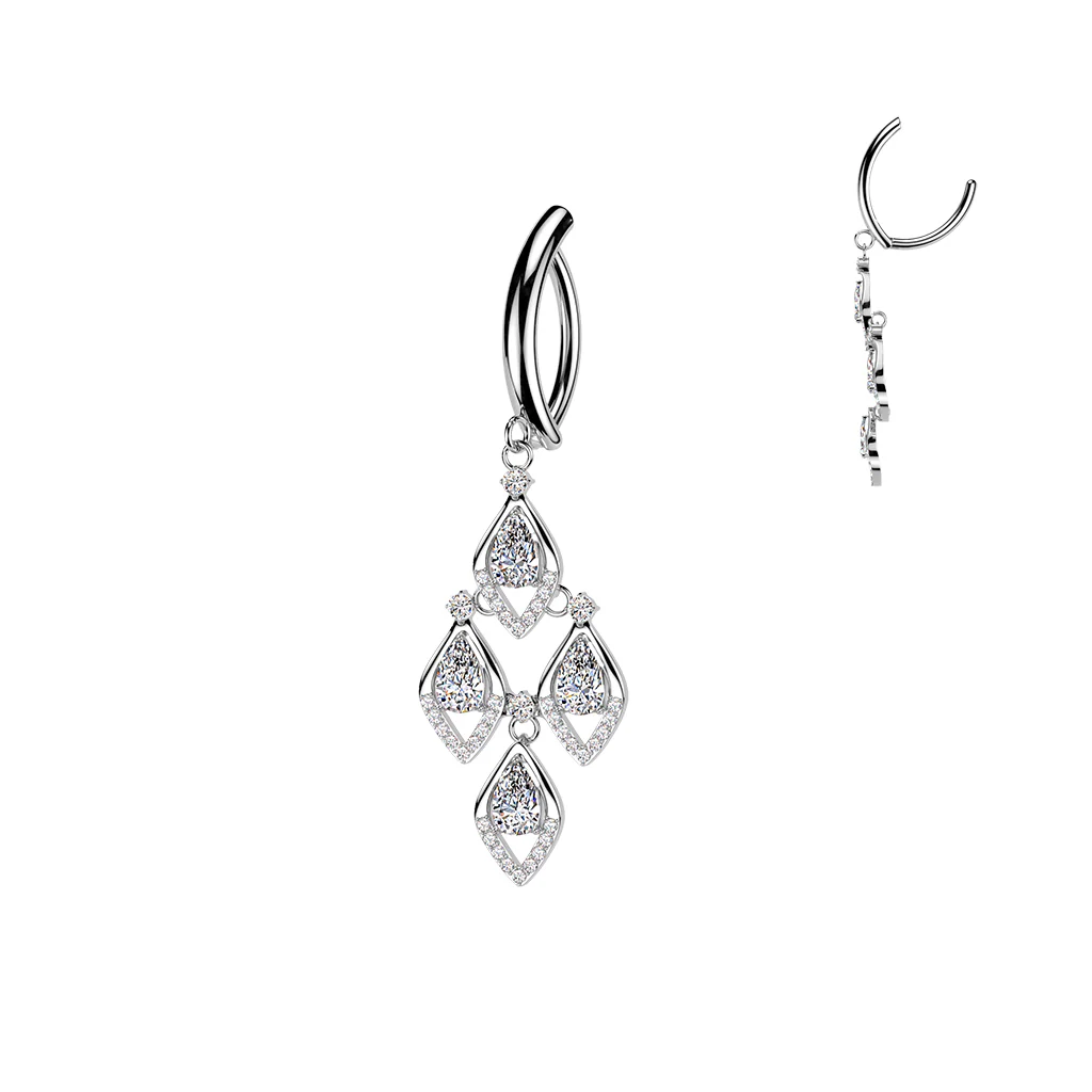 Teardrop CZ Shield Dangle Hinged Comfortable Belly Button Ring - Image 2
