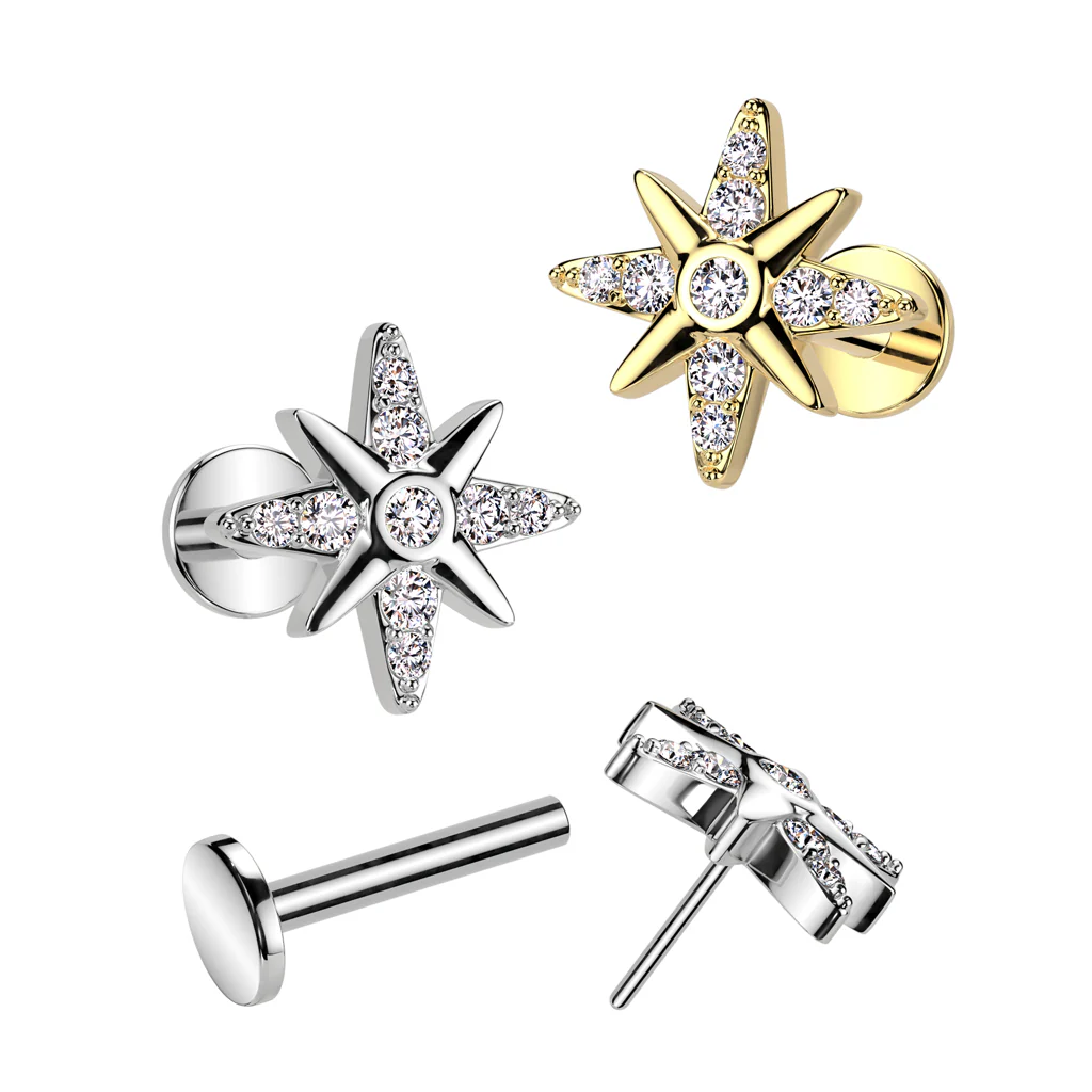 Threadless Push In Starburst CZ Top Labret Tragus Snug Ear Cartilage Helix - Image 3