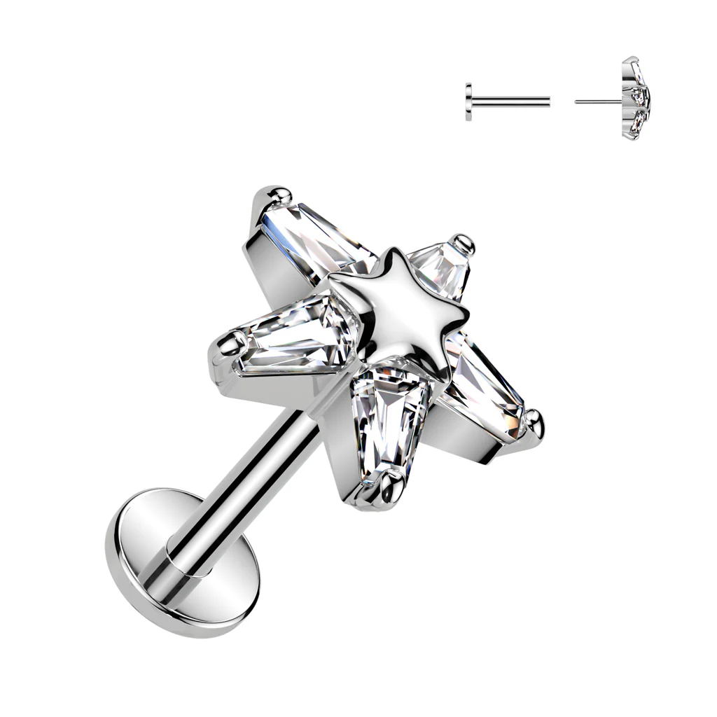 Threadless Push In CZ Star Top Labret Tragus Snug Ear Cartilage Helix - Image 2