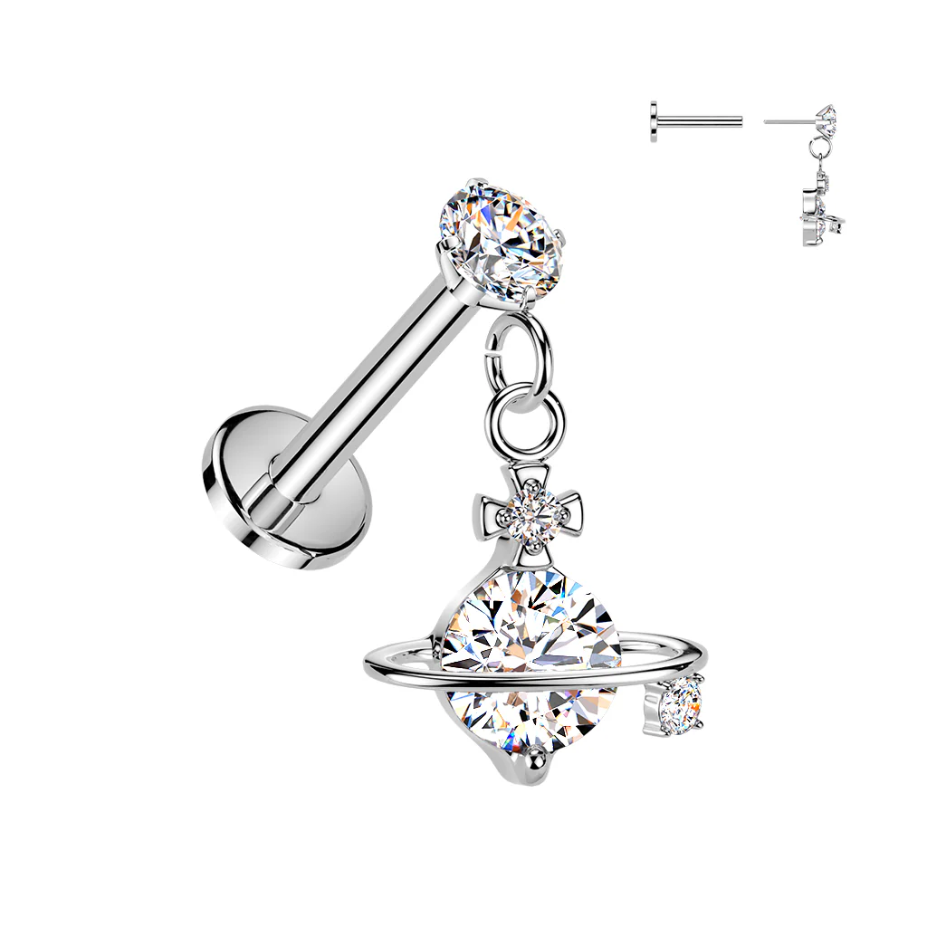 Threadless Push In CZ Saturn Dangle Tragus Snug Ear Cartilage - Image 2
