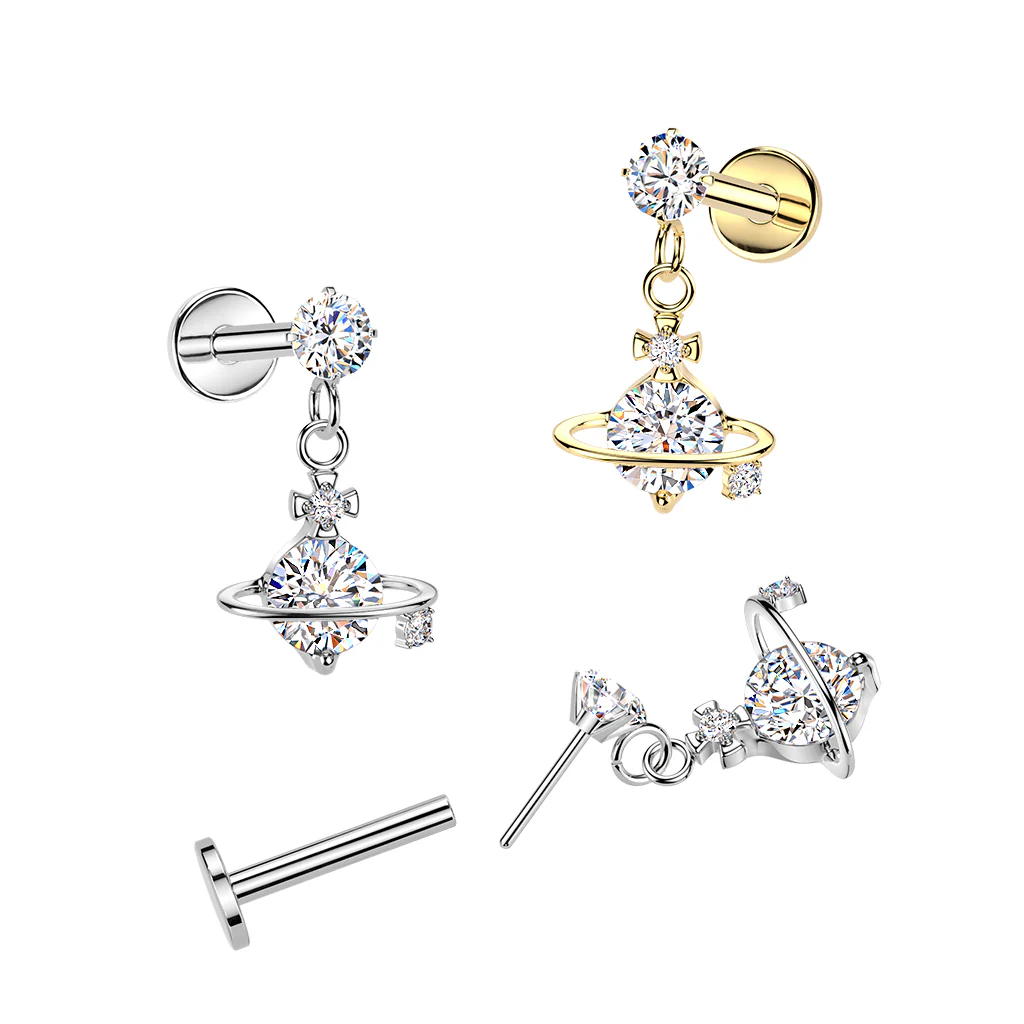 Threadless Push In CZ Saturn Dangle Tragus Snug Ear Cartilage - Image 3