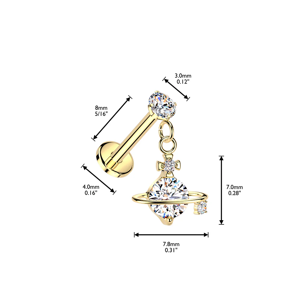 Threadless Push In CZ Saturn Dangle Tragus Snug Ear Cartilage - Image 4