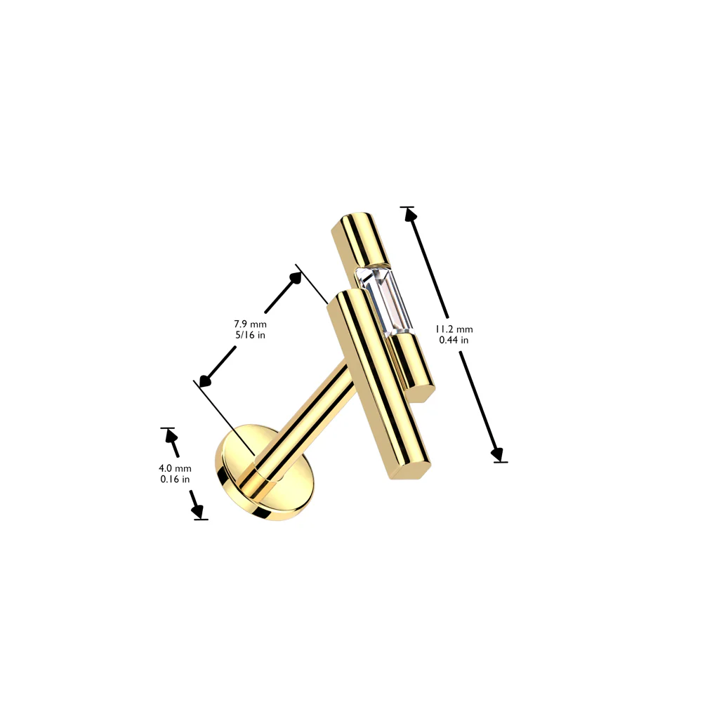 Threadless Push In 2 Bar CZ Top Labret Tragus Snug Ear Cartilage Helix - Image 2