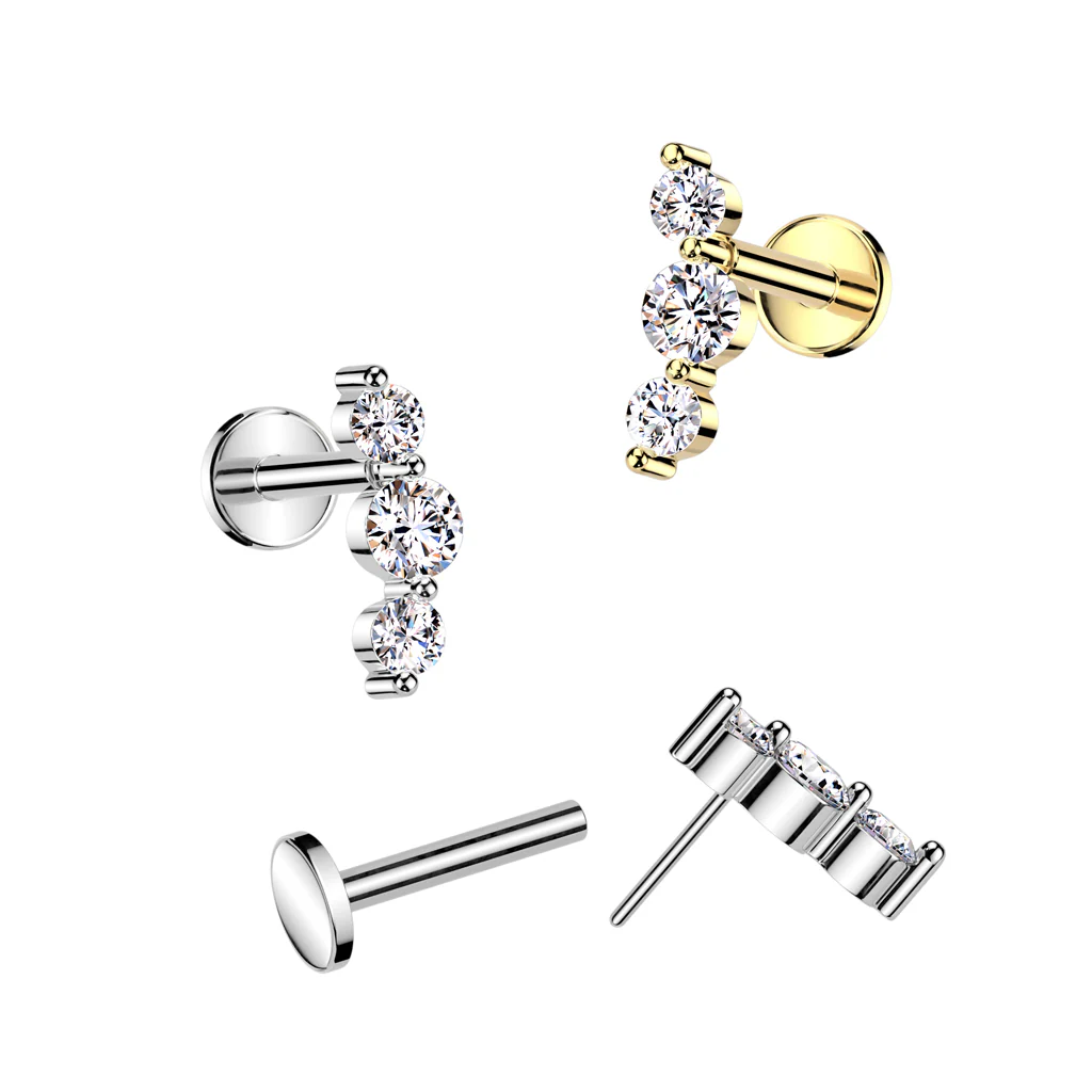 Threadless Push In Triple CZ Top Labret Tragus Ear Cartilage Helix - Image 2
