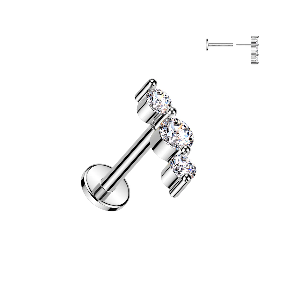 Threadless Push In Triple CZ Top Labret Tragus Ear Cartilage Helix - Image 3