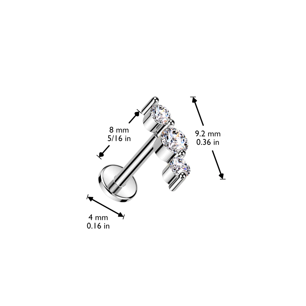 Threadless Push In Triple CZ Top Labret Tragus Ear Cartilage Helix - Image 4