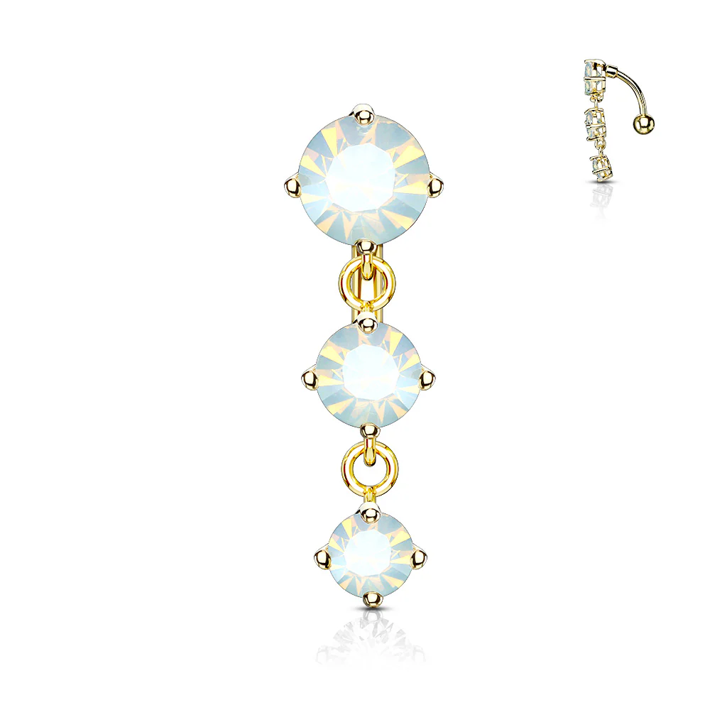 Three Crystals Vertical Drop Belly Button Navel Rings - Image 2