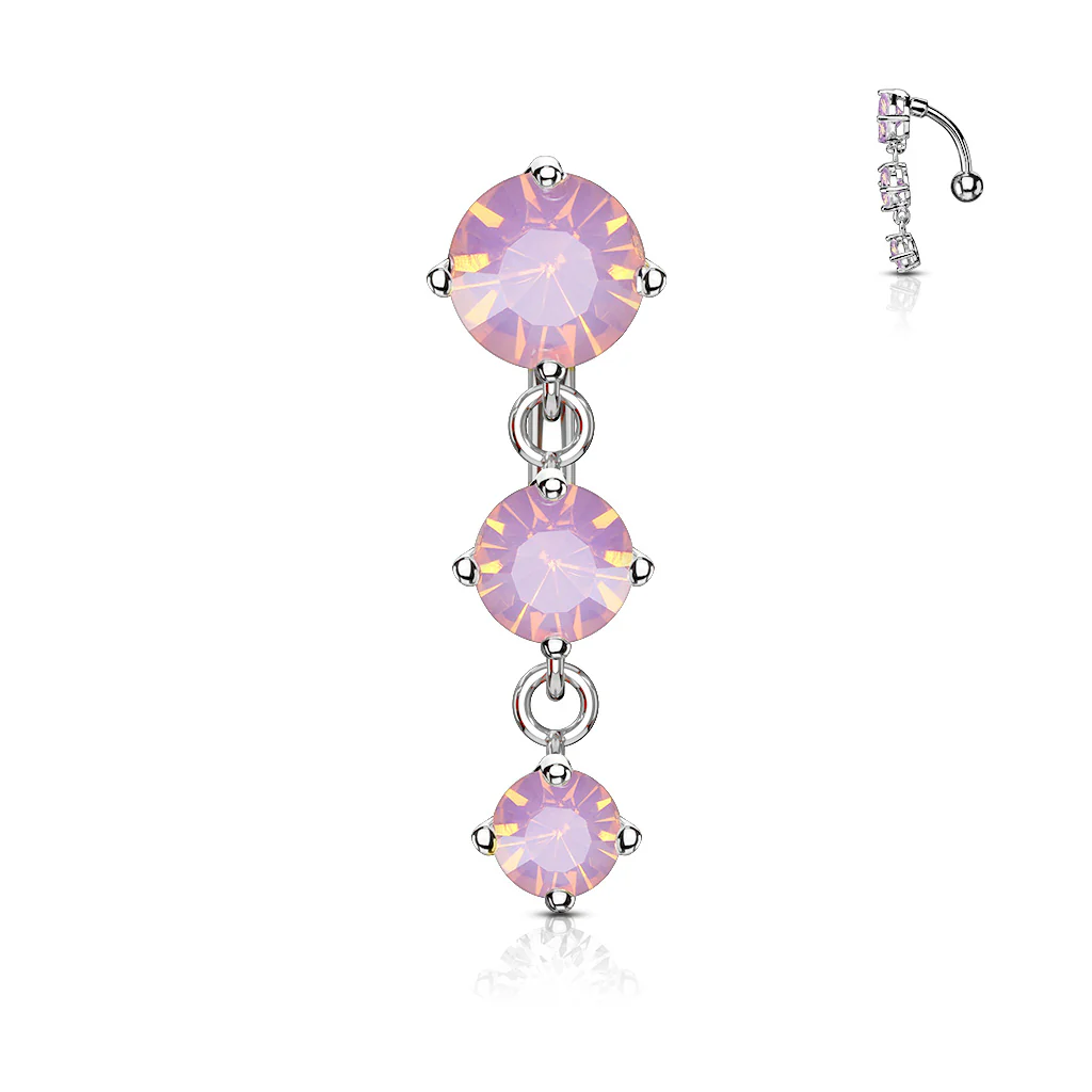Three Crystals Vertical Drop Belly Button Navel Rings - Image 3