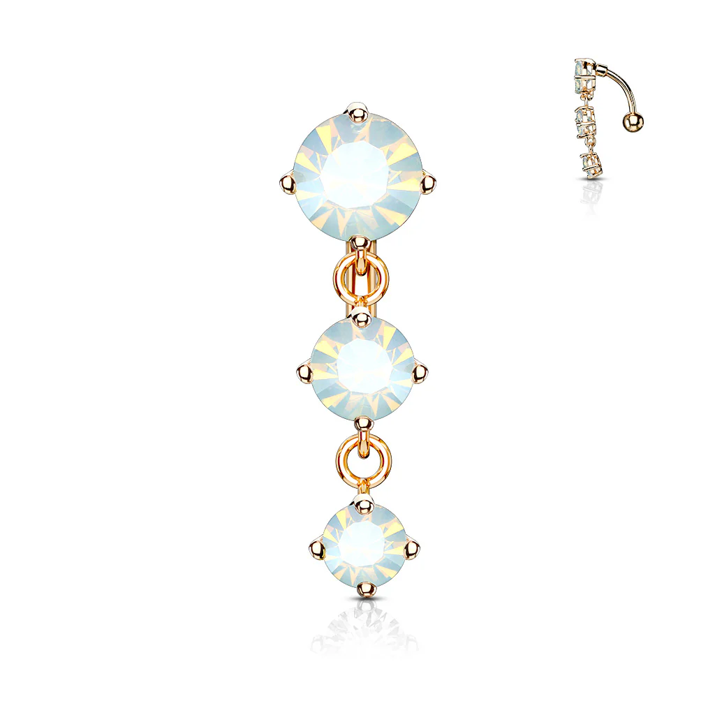 Three Crystals Vertical Drop Belly Button Navel Rings - Image 4