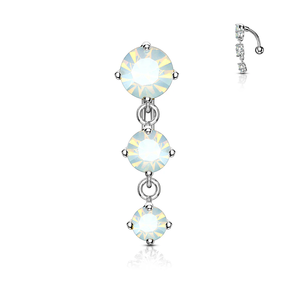 Three Crystals Vertical Drop Belly Button Navel Rings - Image 5