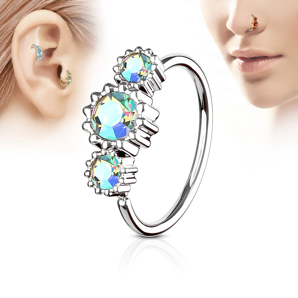Three CZ Ear Cartilage Daith Helix Tragus Nose Rings - Image 2
