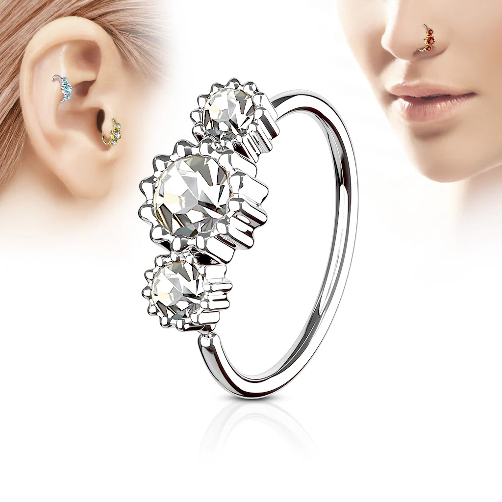 Three CZ Ear Cartilage Daith Helix Tragus Nose Rings - Image 3