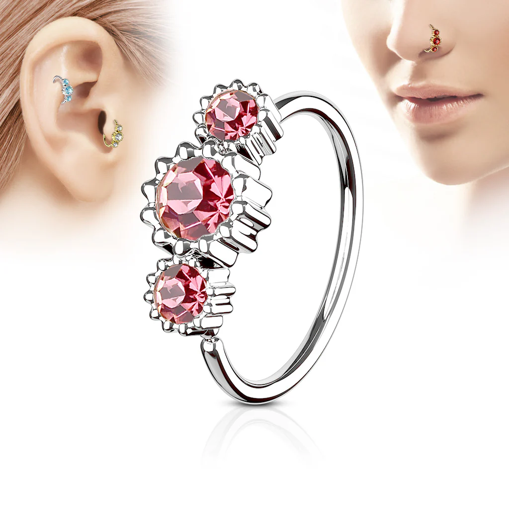 Three CZ Ear Cartilage Daith Helix Tragus Nose Rings - Image 4