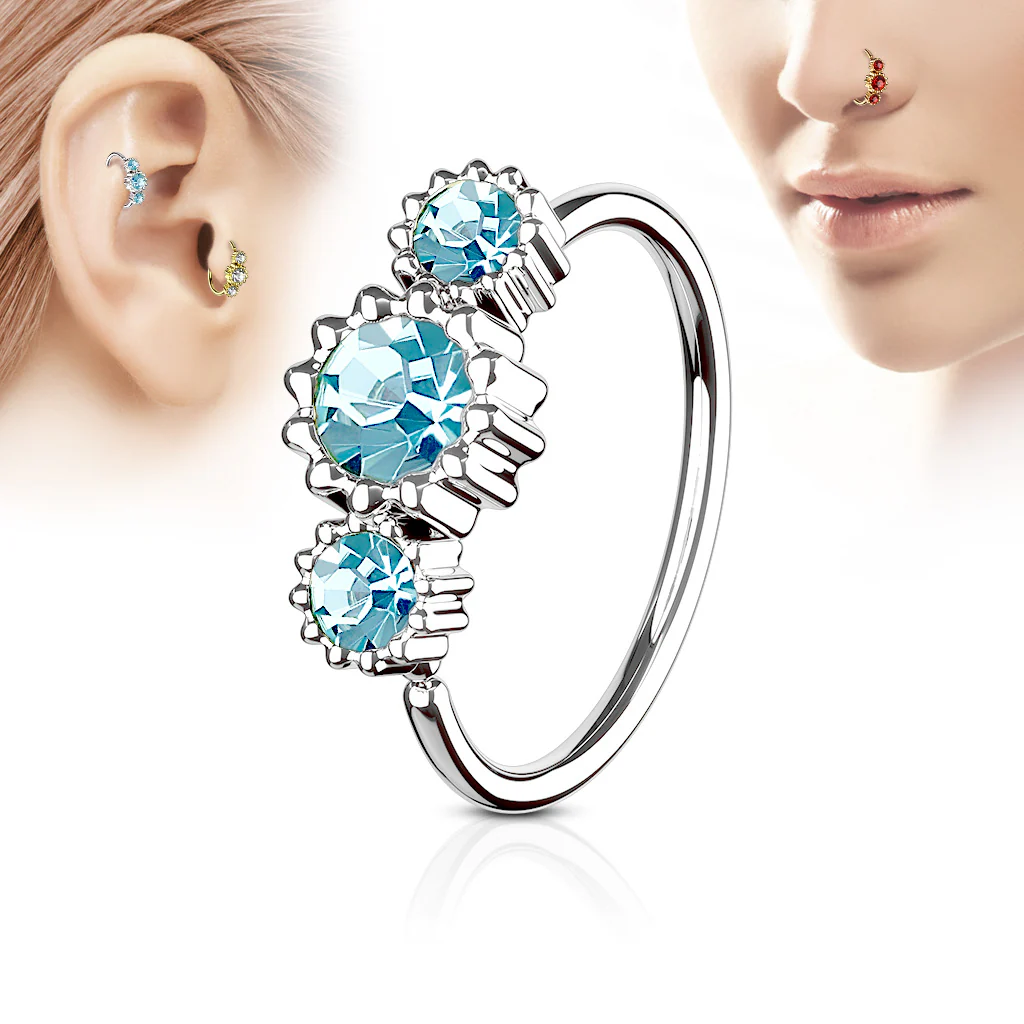 Three CZ Ear Cartilage Daith Helix Tragus Nose Rings - Image 5