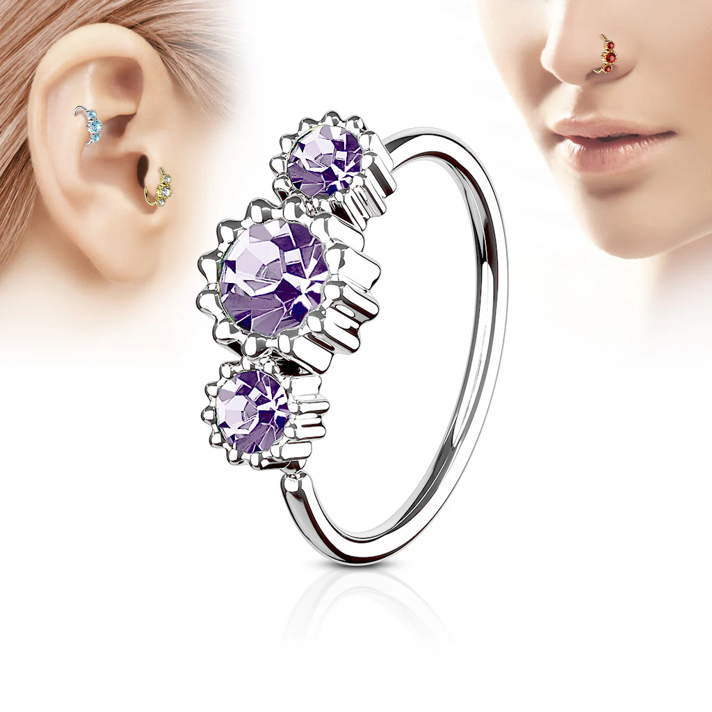 Three CZ Ear Cartilage Daith Helix Tragus Nose Rings - Image 6