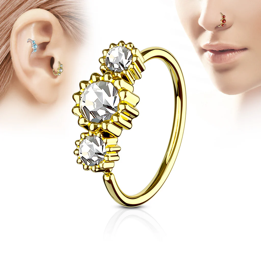 Three CZ Gold IP Ear Cartilage Daith Helix Tragus Nose Rings - Image 3