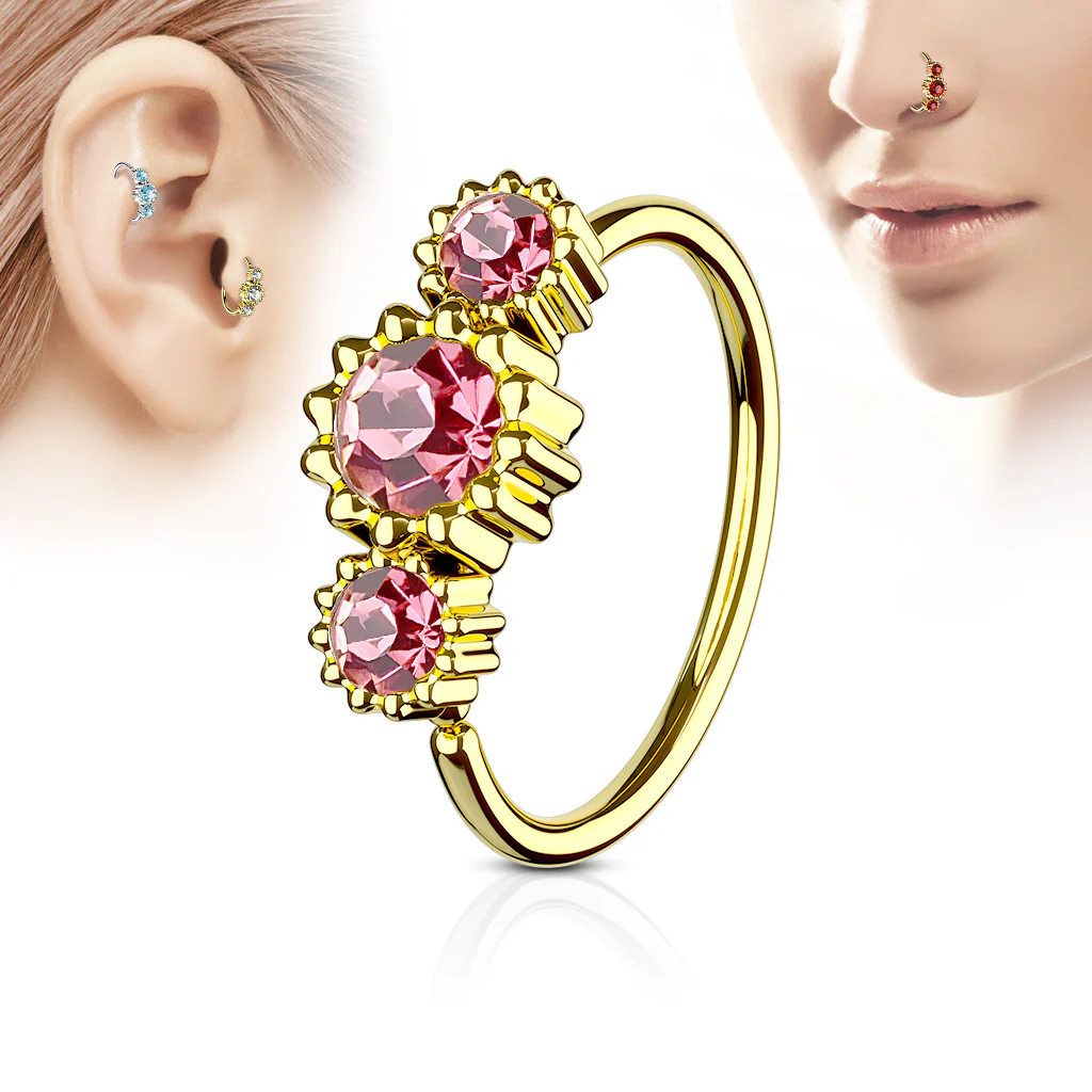 Three CZ Gold IP Ear Cartilage Daith Helix Tragus Nose Rings - Image 4