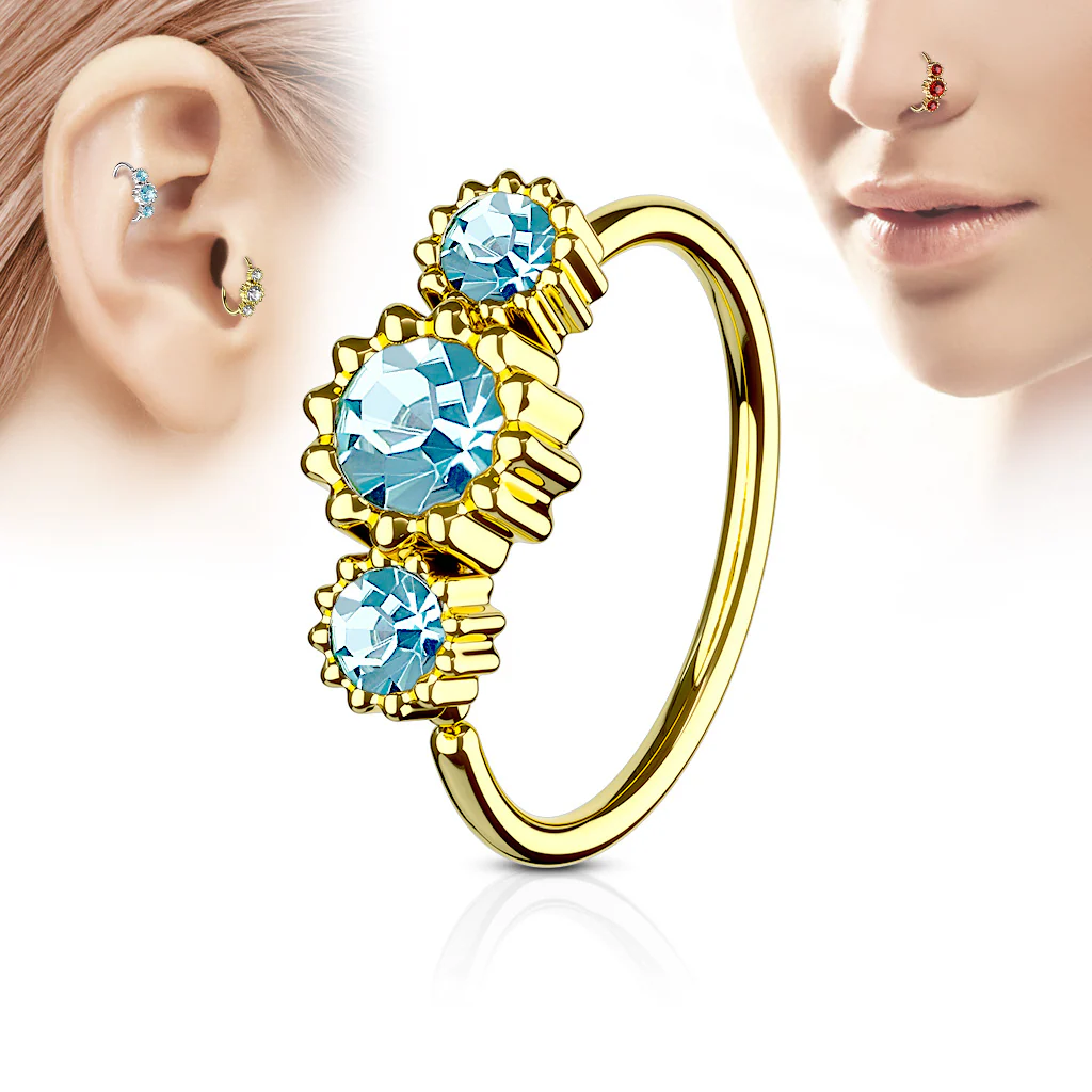 Three CZ Gold IP Ear Cartilage Daith Helix Tragus Nose Rings - Image 5