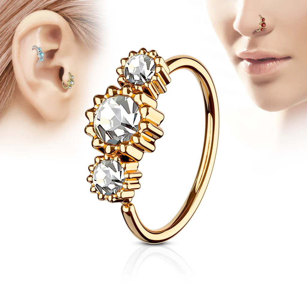 Three CZ Rose Gold IP Ear Cartilage Daith Helix Tragus Nose Rings - Image 3