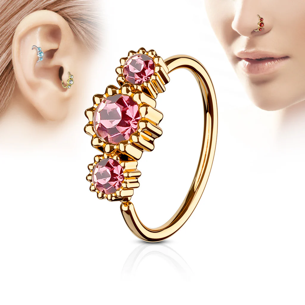 Three CZ Rose Gold IP Ear Cartilage Daith Helix Tragus Nose Rings - Image 4