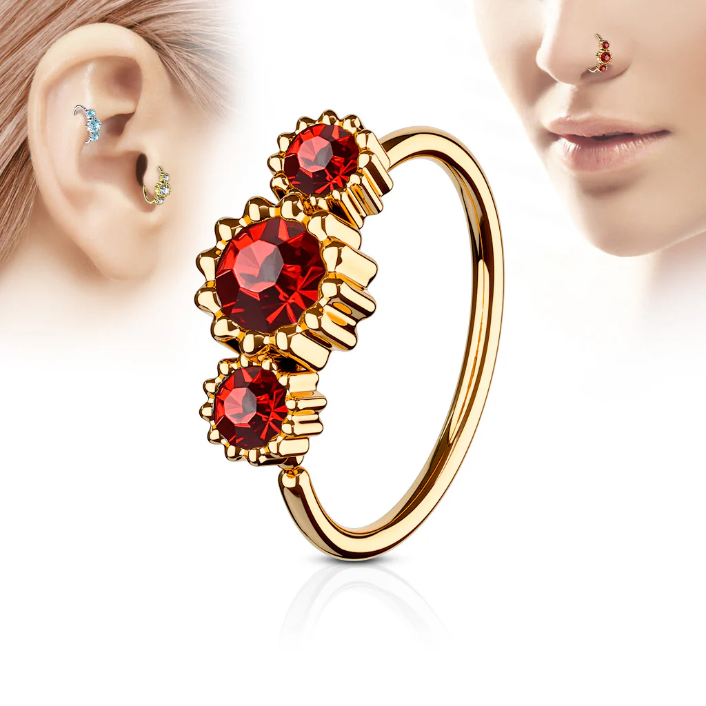 Three CZ Rose Gold IP Ear Cartilage Daith Helix Tragus Nose Rings - Image 5