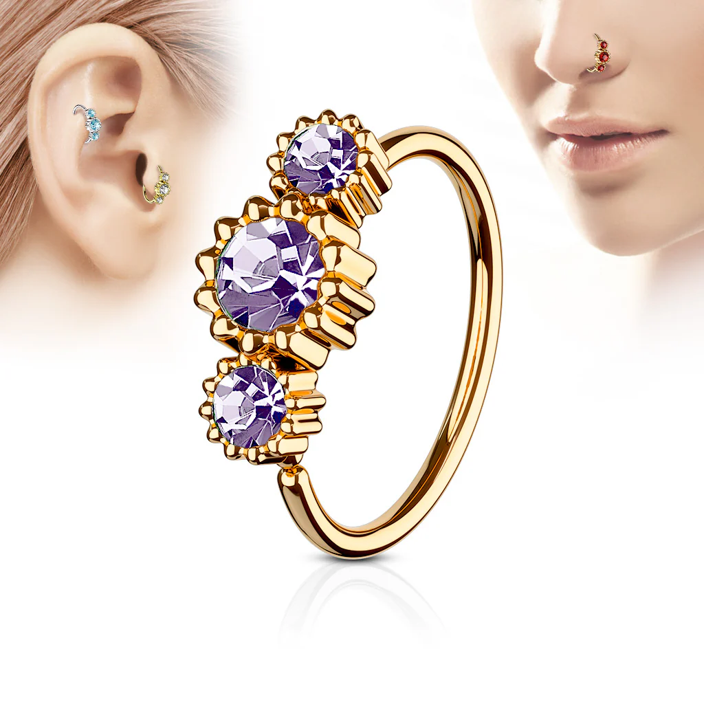 Three CZ Rose Gold IP Ear Cartilage Daith Helix Tragus Nose Rings - Image 6