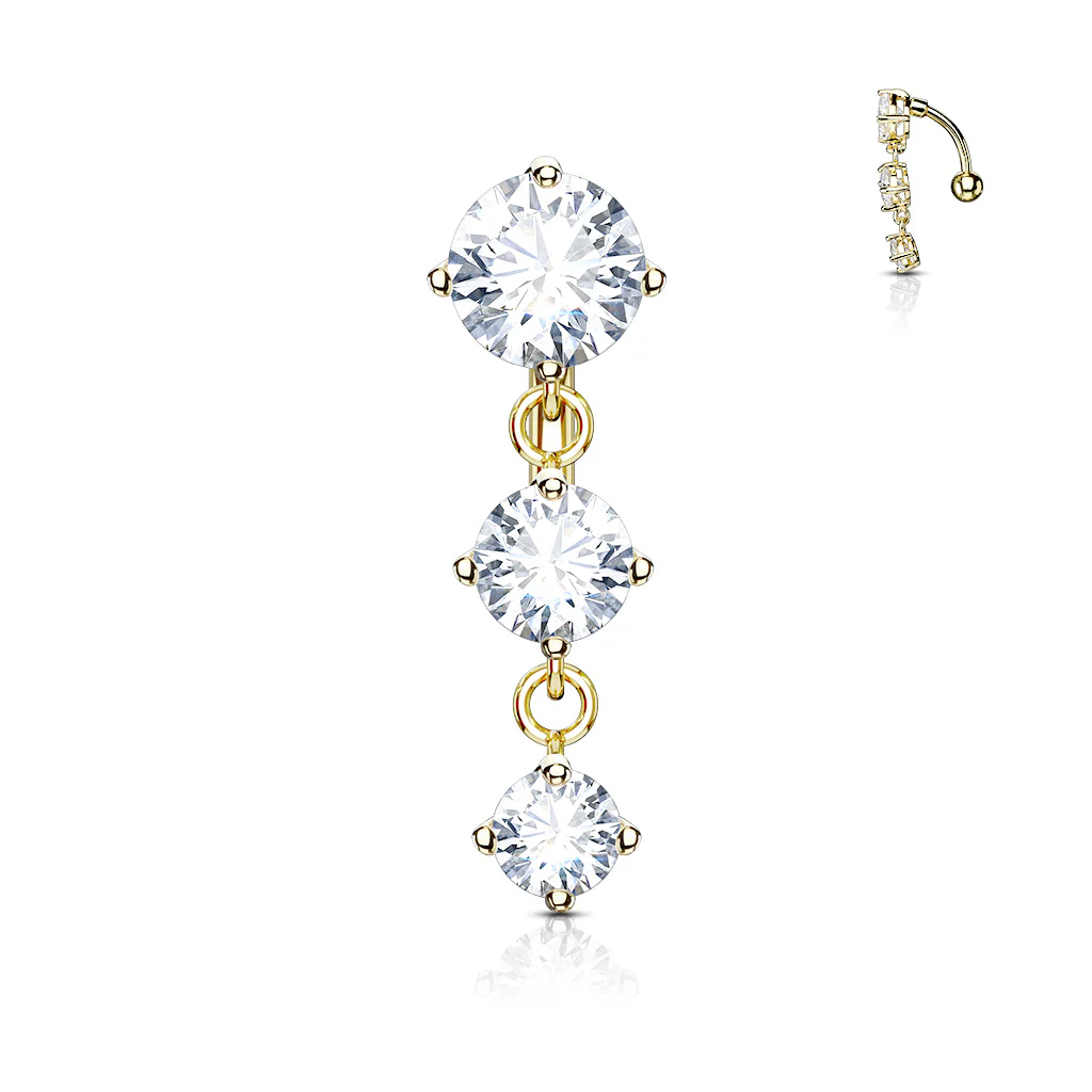 Three CZ Vertical Drop Belly Button Navel Rings - Image 3