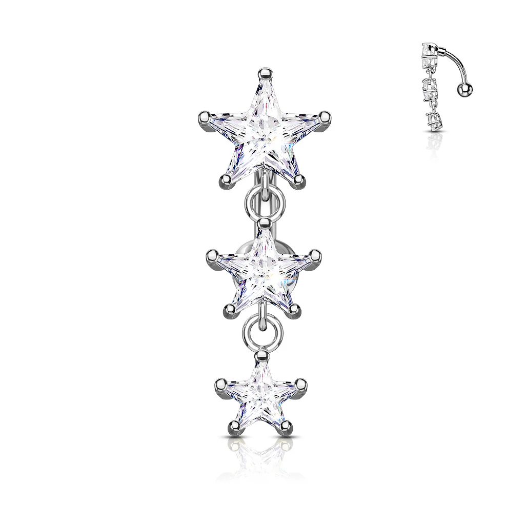 Three Stars CZ Vertical Drop Belly Button Navel Rings - Image 2