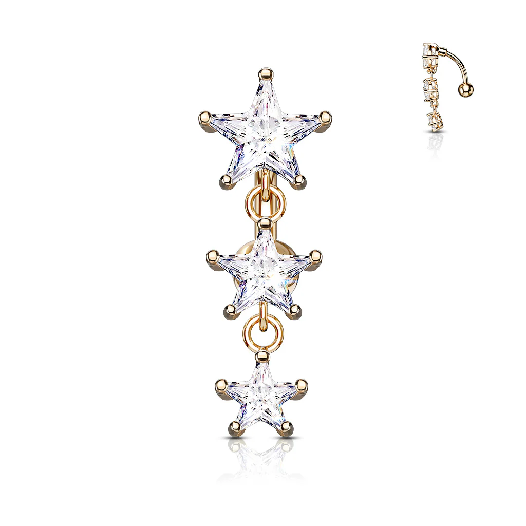 Three Stars CZ Vertical Drop Belly Button Navel Rings - Image 4
