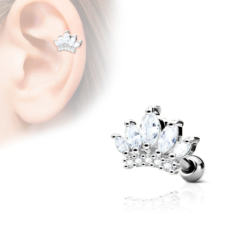 Tiara Top CZ Ear Cartilage Daith Helix Tragus Barbell Stud - Image 2
