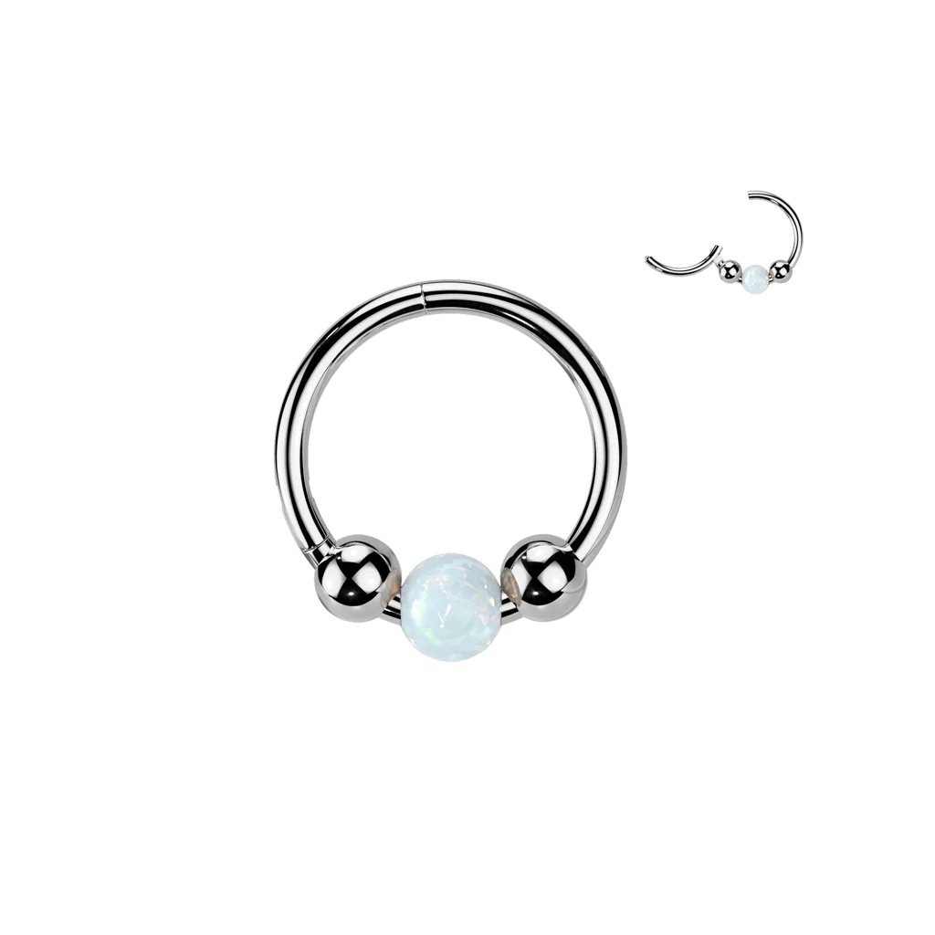 Titanium 18g Opal Ball Hinged Segment Hoop Ring Nose Cartilage - Image 2
