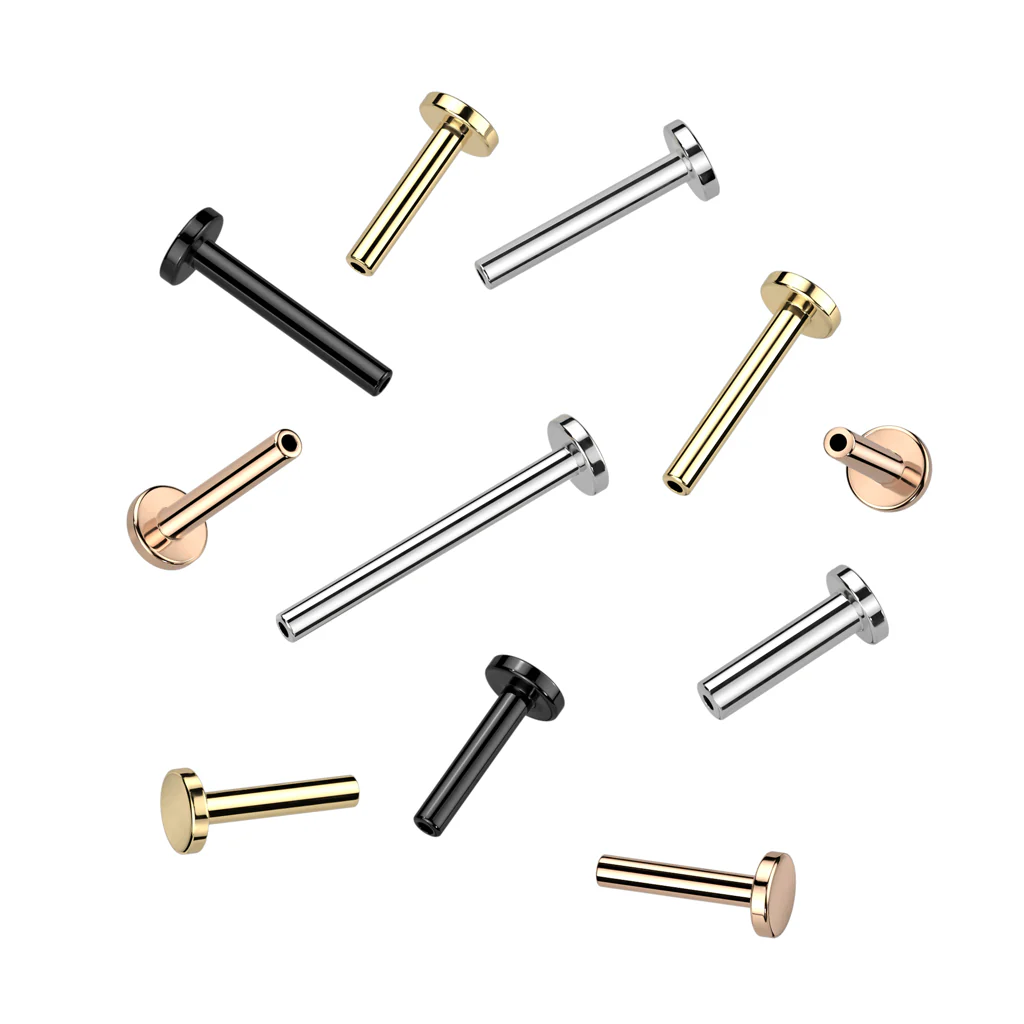 Titanium 18G Threadless Push In 3mm Flat Back Nose Labret Stud Pin