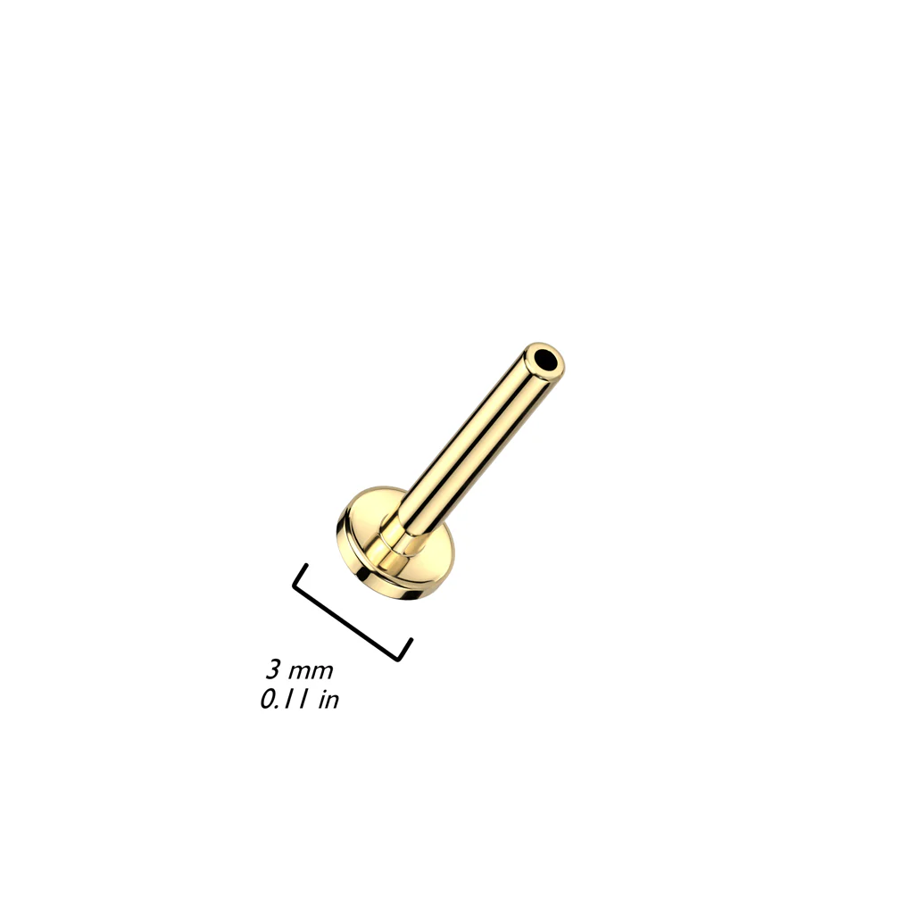 Titanium 18G Threadless Push In 3mm Flat Back Nose Labret Stud Pin - Image 2