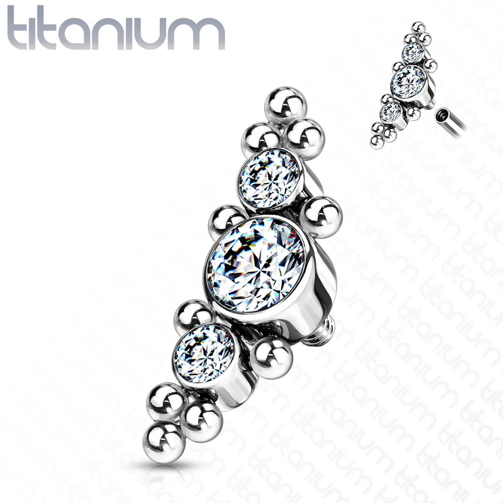 Titanium 3 Bezel CZ Ball Clusters Top For Lip Eyebrow Dermal - Image 2