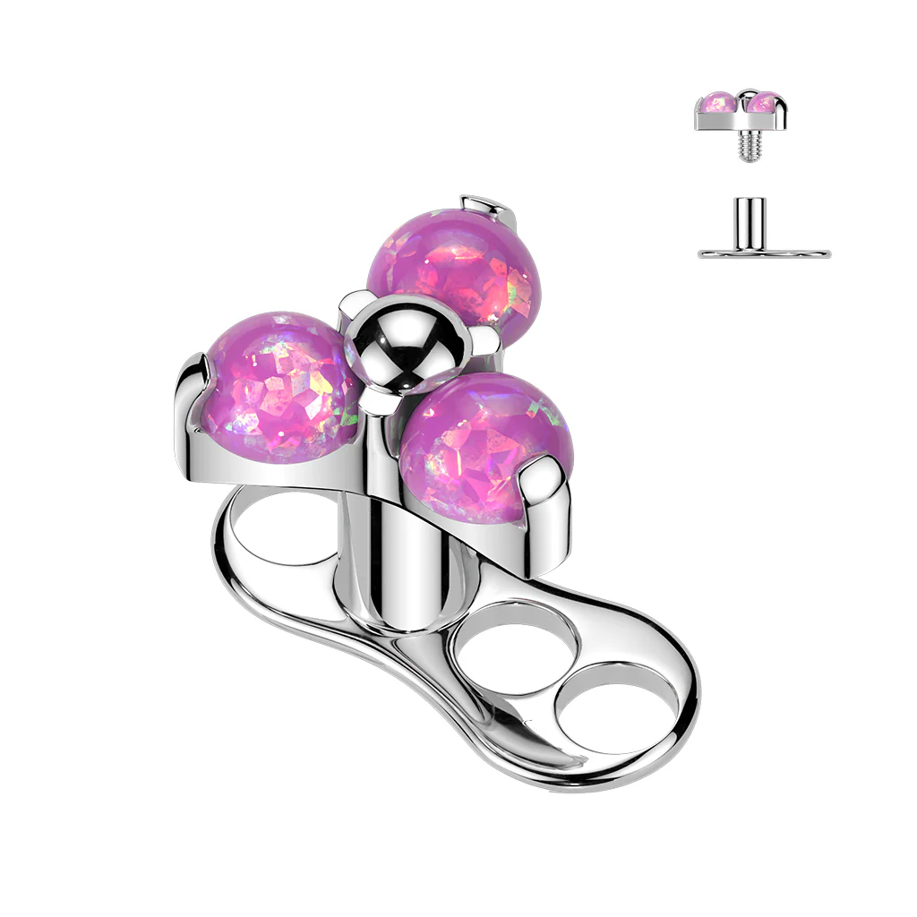 Titanium 3 Hole Dermal Anchor With CZ & Opal Triangle Top - Image 4